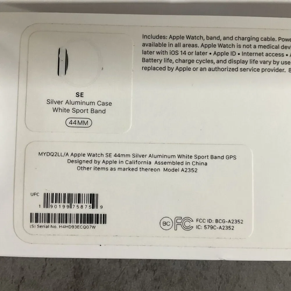 Apple Watch SE 44mm Silver Aluminum Case White Cellular Sport Band MYDQ2LL/A